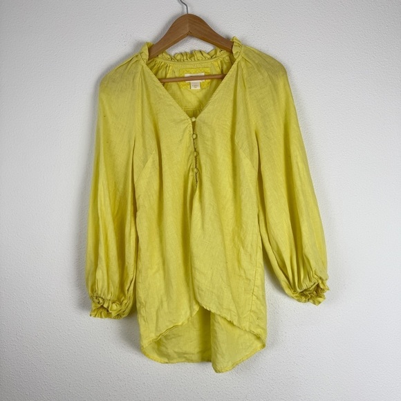 Anthropologie Maeve Audie Linen Button Down Puff Sleeve Blouse Top XS - Picture 4 of 11